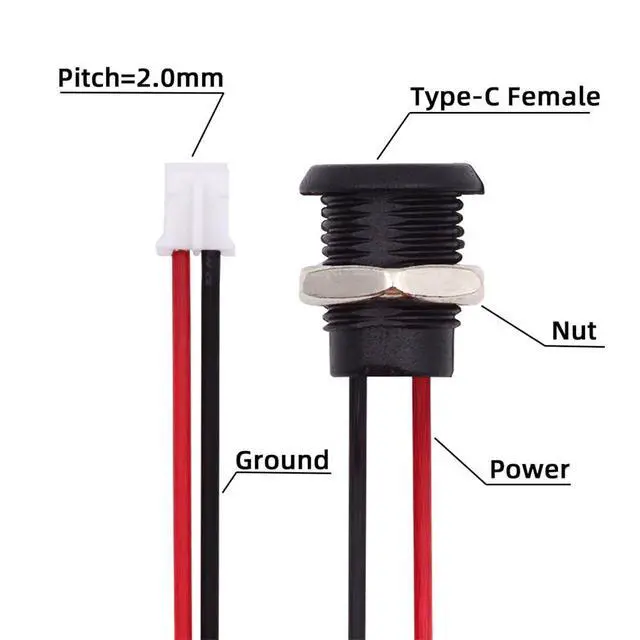 Alt view image 4 of 7 - xiwai 5pcs DIY OEM Type C Female to 2Pin Header Wire Extension 17.5cm | DC 5V Power Cord Pitch=2.0mm Panel Mount USB C for Mobile Device Laptop Tablet