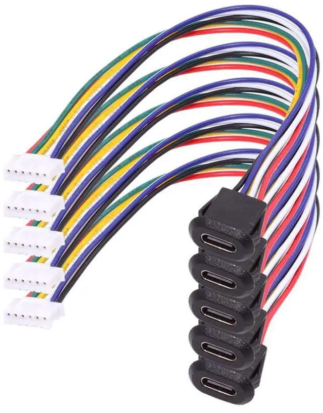 Main image of xiwai 5pcs/Set DIY OEM Type C Female Socket to 6Pin Header Cable USB-C to 6P Waterproof Terminal Wire with Pitch=2.0mm Latch Mount Type DC 5V/20V Extension PD Power Cable