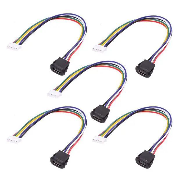 Alt view image 7 of 7 - xiwai 5pcs/Set DIY OEM Type C Female Socket to 6Pin Header Cable USB-C to 6P Waterproof Terminal Wire with Pitch=2.0mm Latch Mount Type DC 5V/20V Extension PD Power Cable