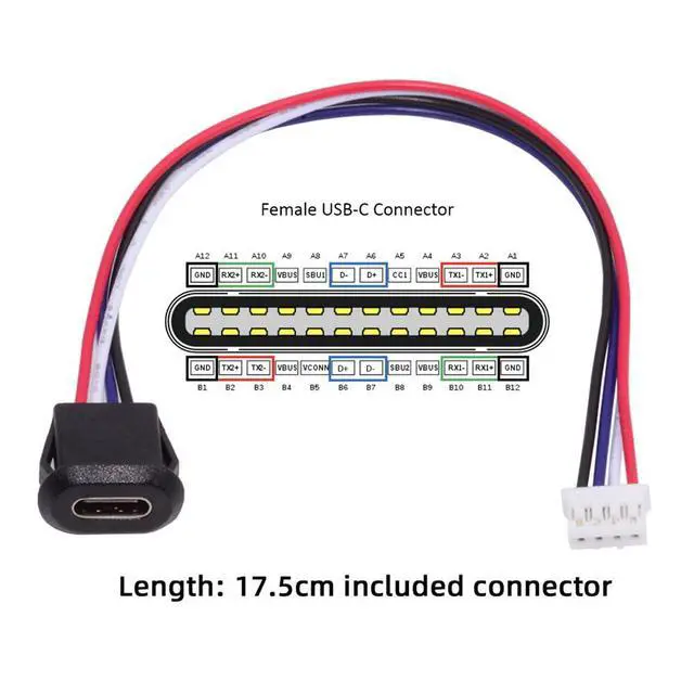 Alt view image 2 of 7 - xiwai 5pcs/Set DIY OEM Type C Female Socket to 4Pin Header Cable Type-C to 4P Terminal Wire with Pitch=2.0mm Latch Mount Type USB C Pigtail DC 5V Extension Power Cable
