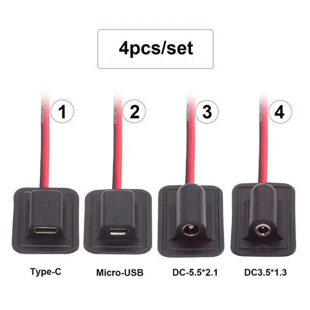 Alt view image 3 of 7 - xiwai 4pcs DIY OEM Type C Micro-USB DC 5V DC 5.5x2.1mm 3.5x1.35mm Power Extension Cable for Backpack Charging Electric Heating Pads