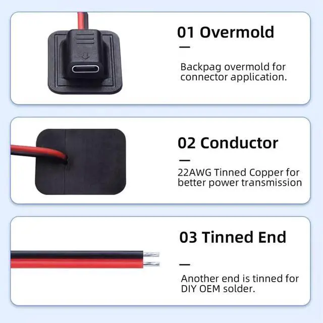 Alt view image 7 of 7 - xiwai 4pcs DIY OEM Type C Micro-USB DC 5V DC 5.5x2.1mm 3.5x1.35mm Power Extension Cable for Backpack Charging Electric Heating Pads