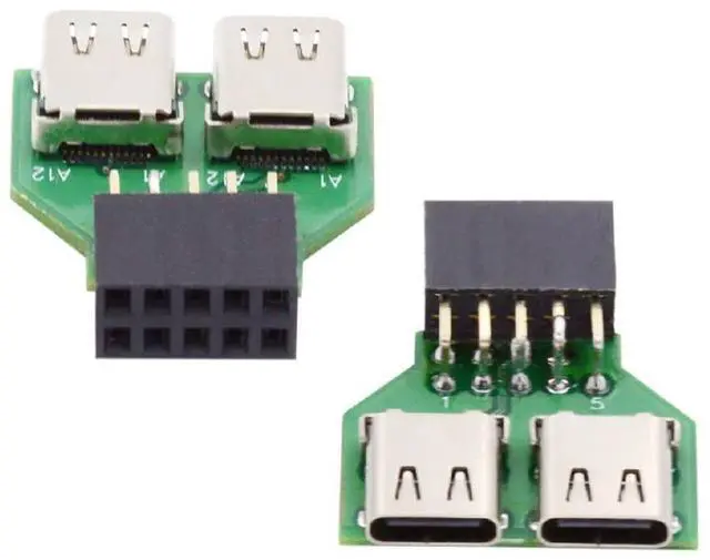Alt view image 2 of 7 - xiwai USB 2.0 Internal 9pin 10pin Header to Dual Ports USB 3.1 Type-C USB-C Motherboard Adapter PCBA 480Mbps