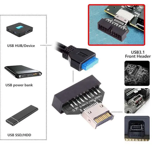 Alt view image 6 of 7 - xiwai USB 3.1 Front Panel Type-E IDC Extension Adapter Socket Header to USB 3.0 20Pin Header with CH334P for Desktop Motherboard