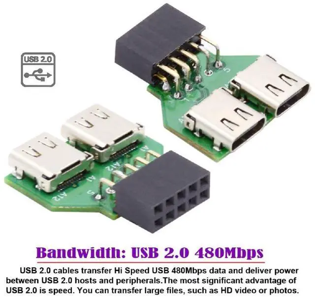 Alt view image 7 of 7 - xiwai USB 2.0 Internal 9pin 10pin Header to Dual Ports USB 3.1 Type-C USB-C Motherboard Adapter PCBA 480Mbps