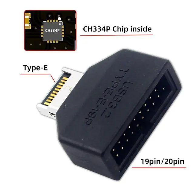 Alt view image 3 of 7 - Xiwai Type-E Key-A to 20Pin Header 10Gbps Overmold IDC Socket USB 3.1 Front Panel Header to USB 3.0 19Pin Extension Connector Adapter with CH334P