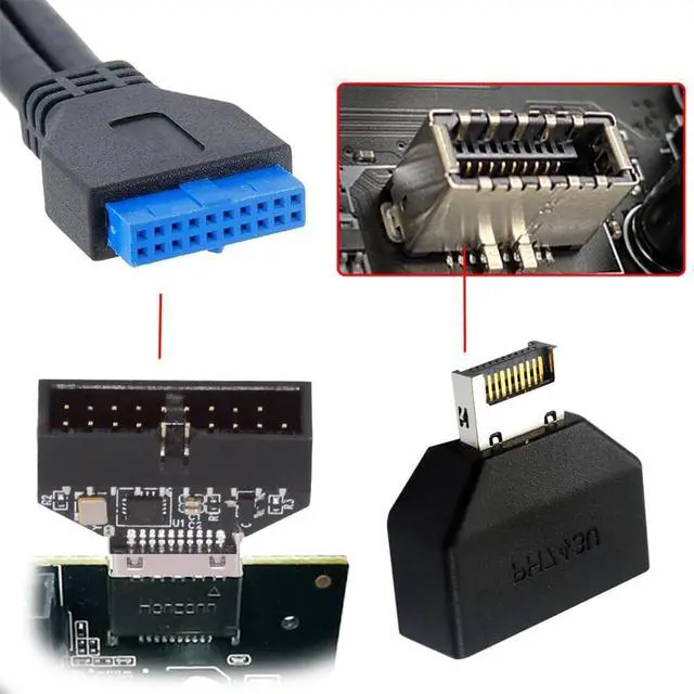 Alt view image 4 of 7 - Xiwai Type-E Key-A to 20Pin Header 10Gbps Overmold IDC Socket USB 3.1 Front Panel Header to USB 3.0 19Pin Extension Connector Adapter with CH334P