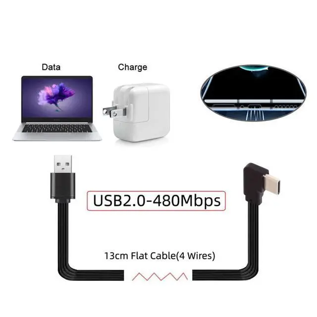 Alt view image 3 of 6 - xiwai USB 2.0 Male to USB-C Type-C Left Right Angled 90 Degree Data Flat Slim FPC Cable for FPV & Disk & Phone
