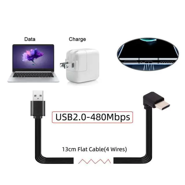 Alt view image 3 of 6 - xiwai USB 2.0 Male to USB-C Type-C Up Down Angled 90 Degree Data Flat Slim FPC Cable for FPV & Disk & Phone 13cm