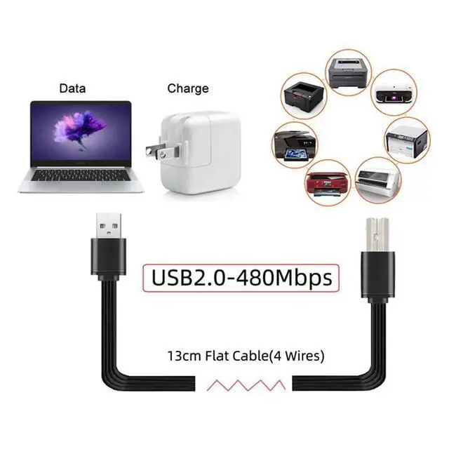 Alt view image 4 of 7 - xiwai USB2.0 Type-B Male to USB 2.0 Type-A Male Data Flat Slim FPC Cable 13cm for Scanner & Disk & Printer
