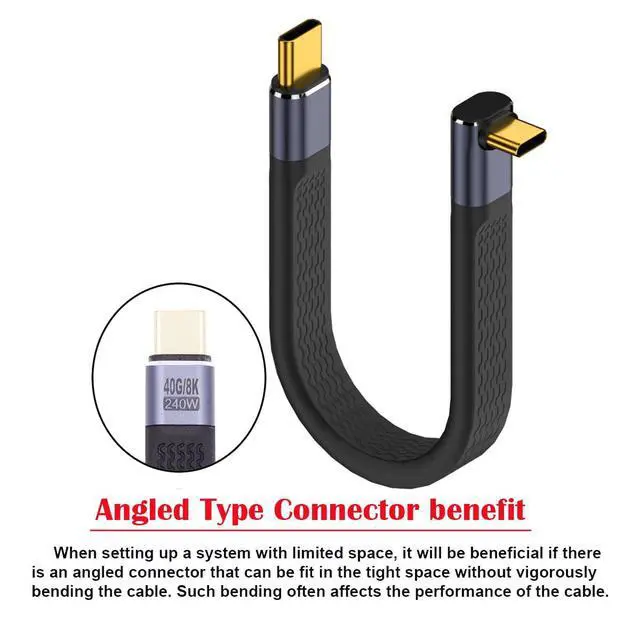 Alt view image 3 of 7 - xiwai 8K Flat Slim FPC Data Cable 240W Type-C USB-C Male to Male Up Angled USB4 40Gbps 100W Cord for Laptop Phone 13cm
