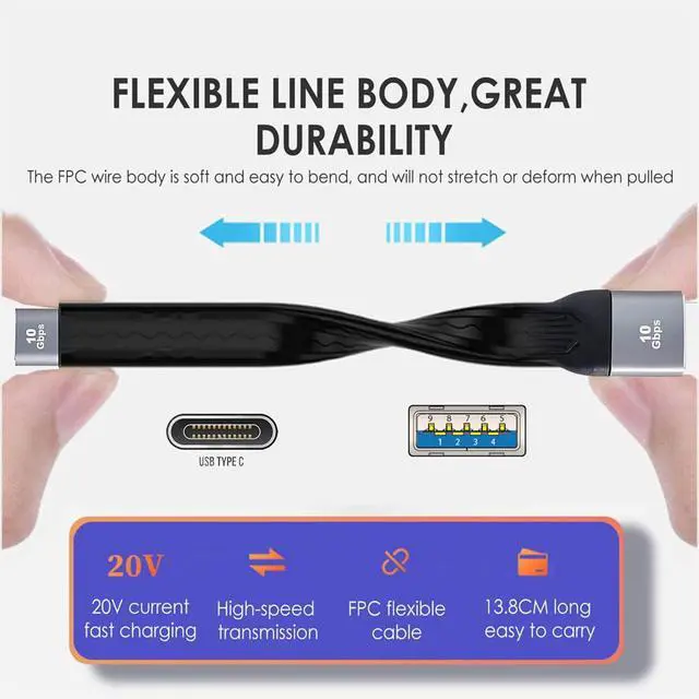 Alt view image 4 of 7 - xiwai Flat Slim Data 10Gbps Type C Female USB 3.1 to Type A Female USB3.0 OTG FPC Cable 13cm for Laptop Phone