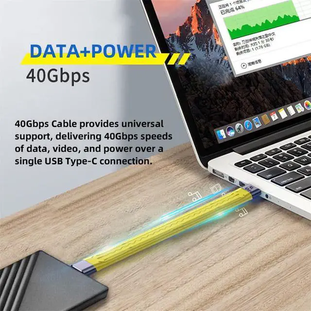 Alt view image 2 of 7 - xiwai Yellow Type-C USB-C Male to Male USB4 40Gbps 100W 8K Flat Slim FPC Data Cable 13cm for Laptop & Phone