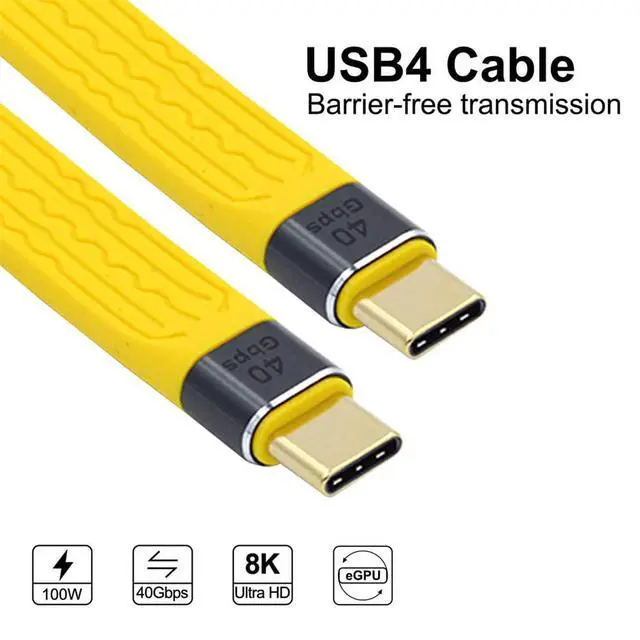 Alt view image 5 of 7 - xiwai Yellow Type-C USB-C Male to Male USB4 40Gbps 100W 8K Flat Slim FPC Data Cable 13cm for Laptop & Phone