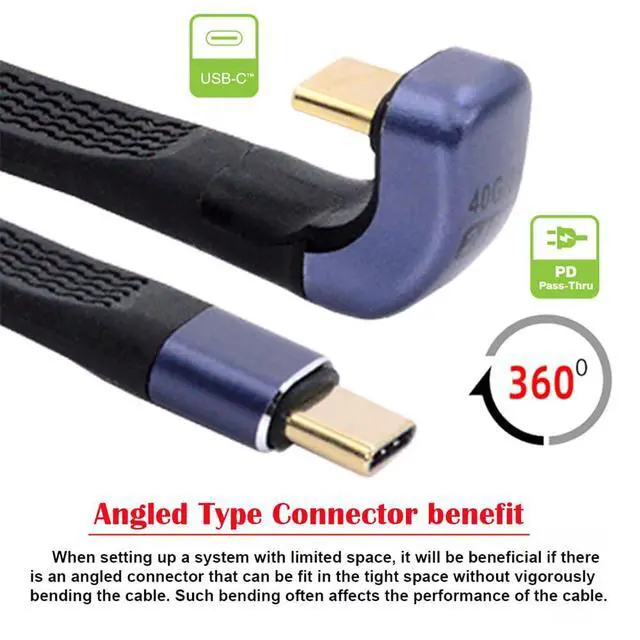 Alt view image 6 of 7 - xiwai USB4 40Gbps Type-C USB-C Male to Male 240W 100W 8K Flat Slim FPC Data Opposite U Shape Back Angled Cable for Laptop Phone 13cm