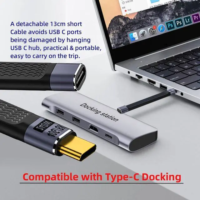 Alt view image 6 of 7 - xiwai 40Gbps USB4 Male to Female Straight Slim Flat Extension Cable 13cm with 240W Charging and 8K@60Hz Compatible with Thunderbolt3/4