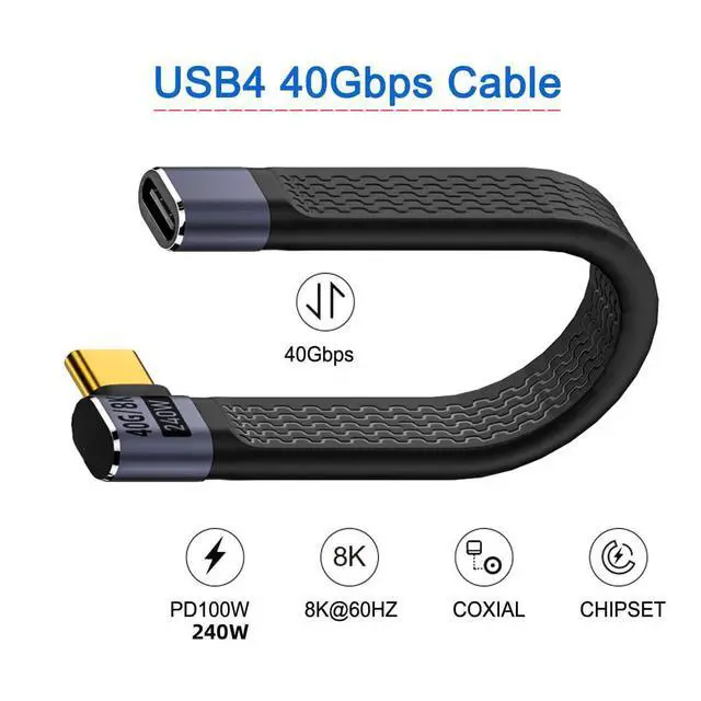 Alt view image 2 of 7 - xiwai 40Gbps USB4 Male to Female Right Angled Slim Flat Extension Cable 13cm with 240W Charging and 8K@60Hz Compatible with Thunderbolt3/4