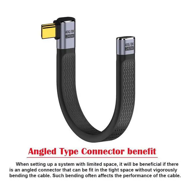 Alt view image 3 of 7 - xiwai 40Gbps USB4 Male to Female Right Angled Slim Flat Extension Cable 13cm with 240W Charging and 8K@60Hz Compatible with Thunderbolt3/4