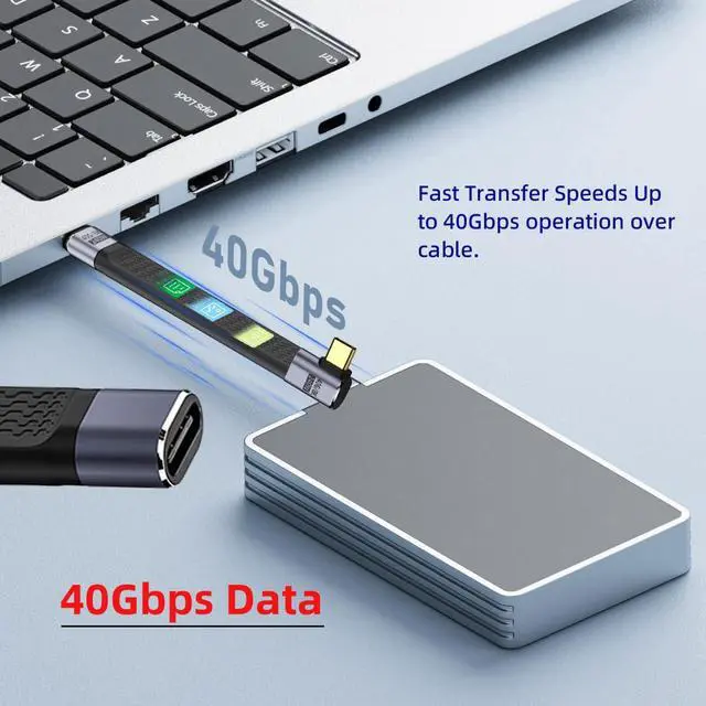 Alt view image 5 of 7 - xiwai 40Gbps USB4 Male to Female Right Angled Slim Flat Extension Cable 13cm with 240W Charging and 8K@60Hz Compatible with Thunderbolt3/4