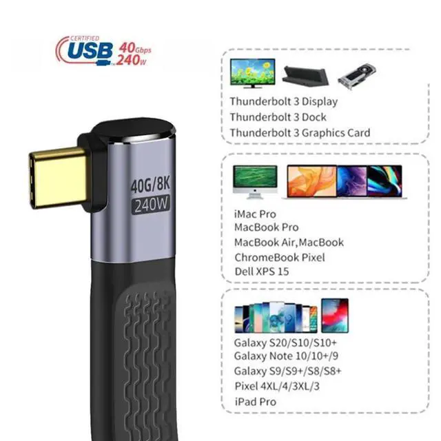 Alt view image 6 of 7 - xiwai 40Gbps USB4 Male to Female Right Angled Slim Flat Extension Cable 13cm with 240W Charging and 8K@60Hz Compatible with Thunderbolt3/4