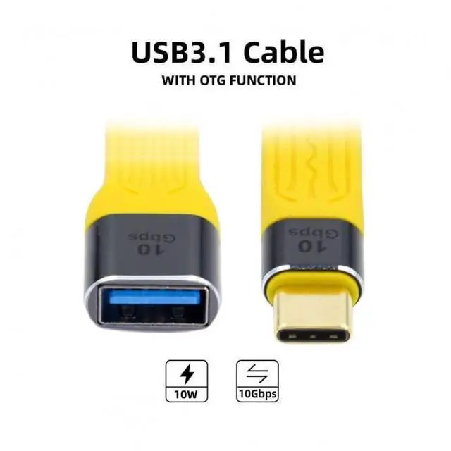 Alt view image 3 of 7 - xiwai USB 3.1 Type C Male Host to USB3.0 Type A Female OTG Flat Slim FPC Data Yellow Cable for Laptop Phone