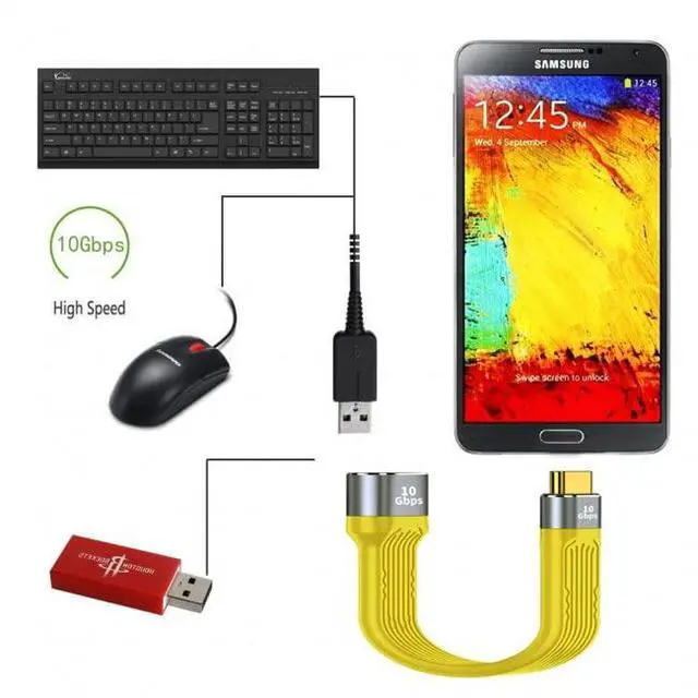 Alt view image 7 of 7 - xiwai USB 3.1 Type C Male Host to USB3.0 Type A Female OTG Flat Slim FPC Data Yellow Cable for Laptop Phone