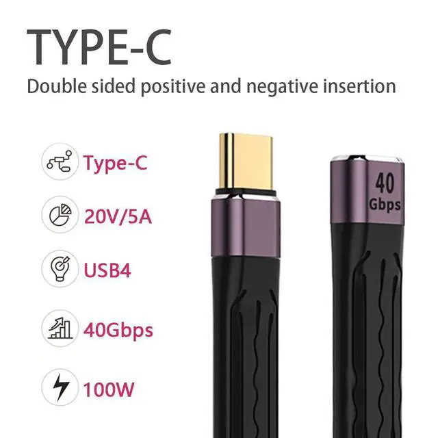 Alt view image 5 of 7 - xiwai USB4.0 Version USB4 Extension Cable 13cm Slim Flat Male to Female 40Gbps with 100W Charging and 8K@60Hz Compatible with Thunderbolt3/4