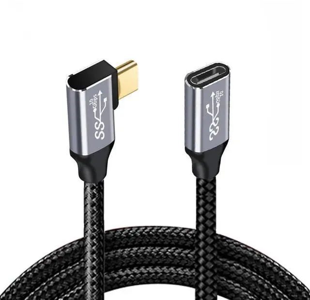 Main image of xiwai Left Right Angled USB-C USB 3.1 Type C Male to Female Extension Data Cable 10Gbps 100W with Sleeve for Laptop 2.0m