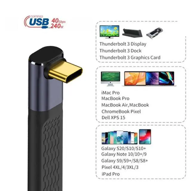 Alt view image 7 of 7 - xiwai 8K Flat Slim FPC Data Cable 240W Type-C USB-C Male to Male Up Angled USB4 40Gbps 100W Cord for Laptop Phone 13cm