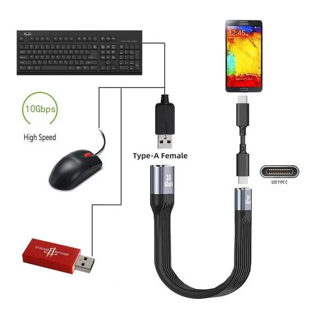 Alt view image 2 of 7 - xiwai Flat Slim Data 10Gbps Type C Female USB 3.1 to Type A Female USB3.0 OTG FPC Cable 13cm for Laptop Phone