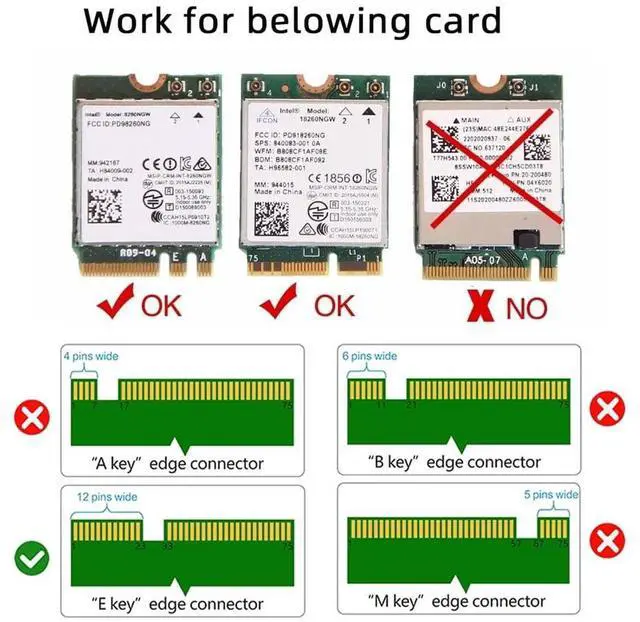 Alt view image 5 of 7 - Card Wireless NGFF A/E-Key WiFi Card to PCI-E Express 1x Adapter for WLAN Wifi6 Wifi7 Bluetooth (PCIE to A+E)