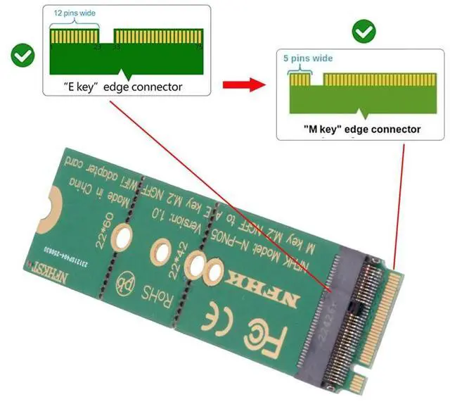Alt view image 2 of 7 - Xiwai NGFF Riser Key-E WiFi Card Wireless to M.2 NGFF Key-M NVME SSD Adapter Compatible with Wifi6 WIFI7 Networking Card