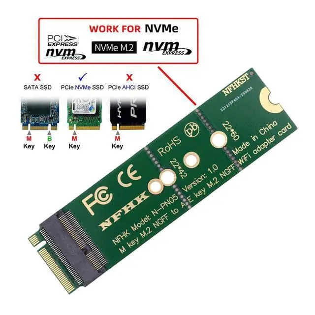 Alt view image 4 of 7 - Xiwai NGFF Riser Key-E WiFi Card Wireless to M.2 NGFF Key-M NVME SSD Adapter Compatible with Wifi6 WIFI7 Networking Card