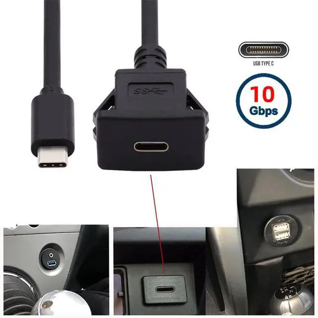 Alt view image 4 of 7 - xiwai Waterproof Dustproof USB-C Type-C USB 3.1 10Gbps Extension Flush Car Latch Mount Extension Cable for Dashboard Panel