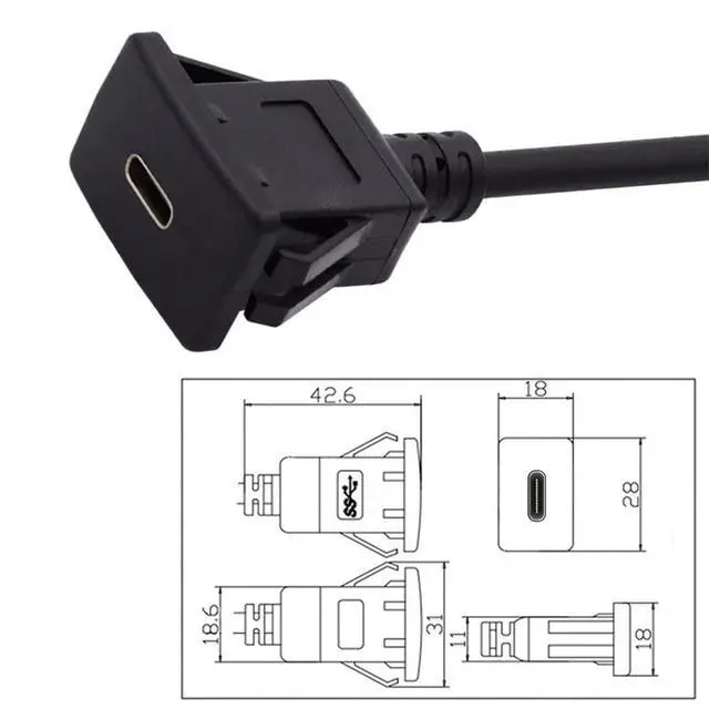 Alt view image 5 of 7 - xiwai Waterproof Dustproof USB-C Type-C USB 3.1 10Gbps Extension Flush Car Latch Mount Extension Cable for Dashboard Panel