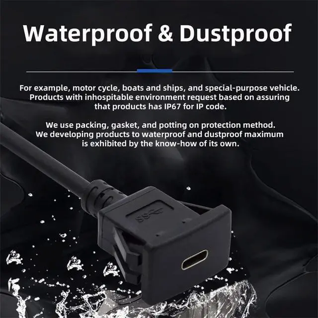 Alt view image 6 of 7 - xiwai Waterproof Dustproof USB-C Type-C USB 3.1 10Gbps Extension Flush Car Latch Mount Extension Cable for Dashboard Panel