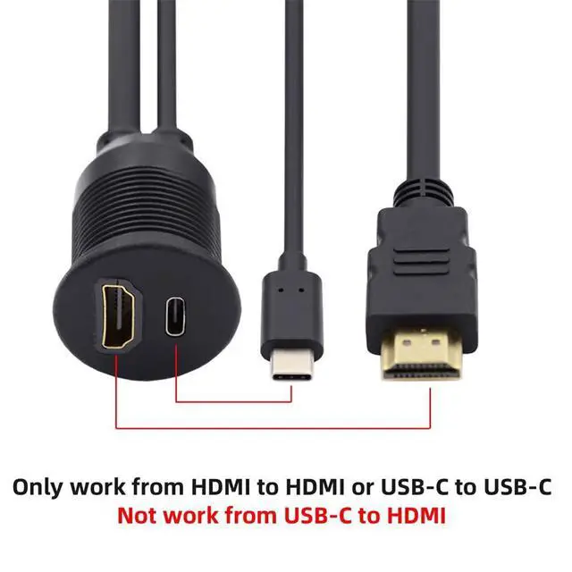 Alt view image 3 of 7 - xiwai 2 Ports Waterproof Dustproof USB-C Type-C USB 3.1 &HDMI 4K Latch Mount Flush Cable Extension for Dash Panel 3.28ft