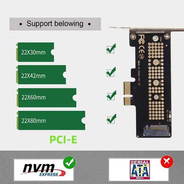 Alt view image 3 of 5 - JSER SER NVME to PCI-E 4.0 Low Profile PCI-E 3.0 x1 Lane to M.2 NGFF M-Key SSD Nvme AHCI PCI Express Adapter Card