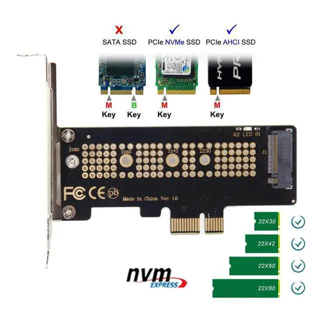 Alt view image 5 of 5 - JSER SER NVME to PCI-E 4.0 Low Profile PCI-E 3.0 x1 Lane to M.2 NGFF M-Key SSD Nvme AHCI PCI Express Adapter Card