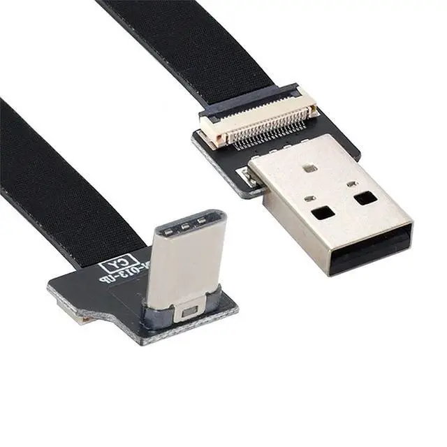 Alt view image 2 of 7 - xiwai 1.0M Up Down Angled USB 2.0 Type-A Male to USB-C Type-C Male Data Flat Slim FPC Cable for FPV & Disk & Phone