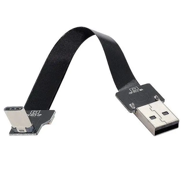 Alt view image 3 of 7 - xiwai 0.2M Up Down Angled USB 2.0 Type-A Male to USB-C Type-C Male Data Flat Slim FPC Cable for FPV & Disk & Phone