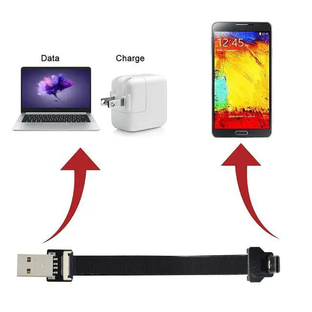 Alt view image 3 of 7 - xiwai 0.5M Up Down Angled USB 2.0 Type-A Male to USB-C Type-C Male Data Flat Slim FPC Cable for FPV & Disk & Phone