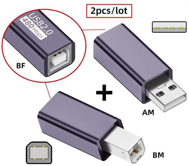 Alt view image 6 of 7 - 2pcs/lot USB 2.0 Type B Female to Type-A & Type-B Male Extension Adapter for Printer Scanner Disk