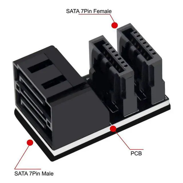 Alt view image 2 of 6 - xiwai SATA 7Pin Female to 7Pin Male Vertical 90 Degree Angled Adapter Dual Port Low Profile for Desktops SSD HDD Mainboard Motherboard