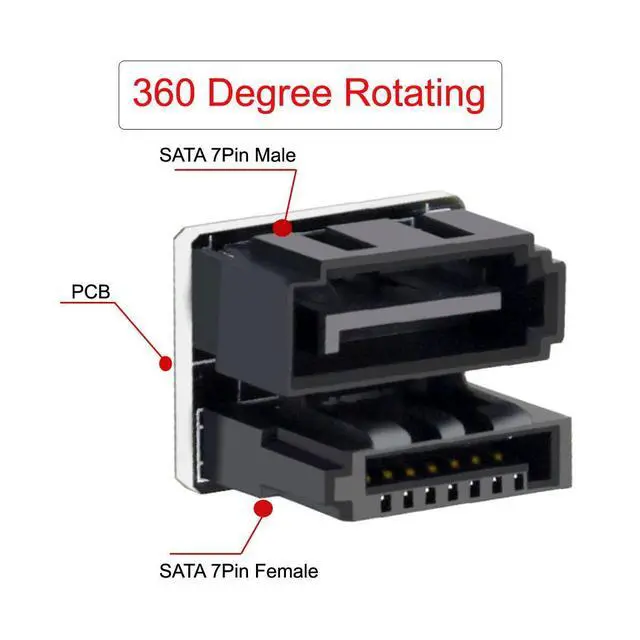 Alt view image 2 of 5 - xiwai Single SATA 7Pin Female to 7Pin Male Angled Adapter 360 Degree for SSD HDD Mainboard Desktops Motherboard