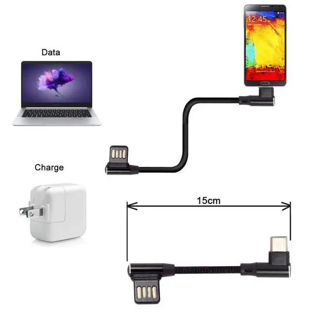 Alt view image 4 of 7 - JSER USB-C 3.1 Type-C Male to Left Angled 90 Degree USB 2.0 Data Cable 15cm Dual Angled Type (Type-C)