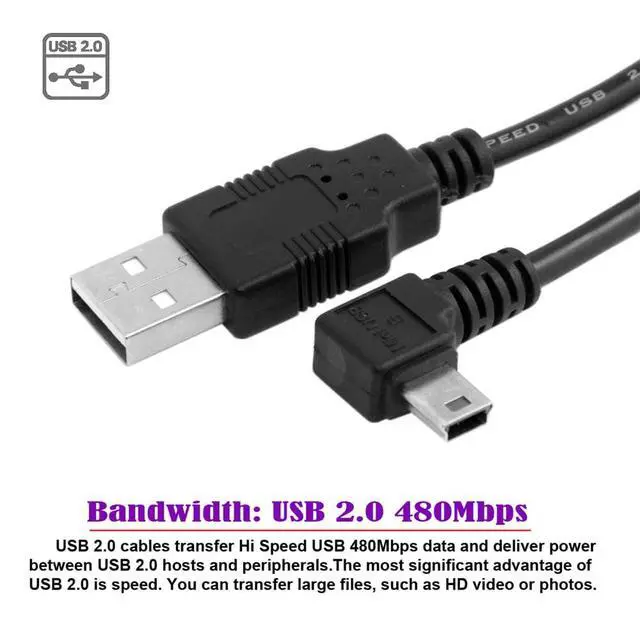Alt view image 4 of 7 - JSER Mini USB Type-B 5pin Male Left Angled 90 Degree to USB 2.0 Male Power Data Cable 50cm