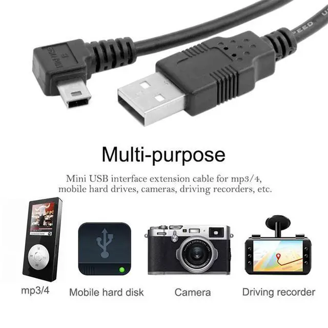 Alt view image 5 of 7 - JSER Mini USB Type-B 5pin Male Left Angled 90 Degree to USB 2.0 Male Power Data Cable 50cm