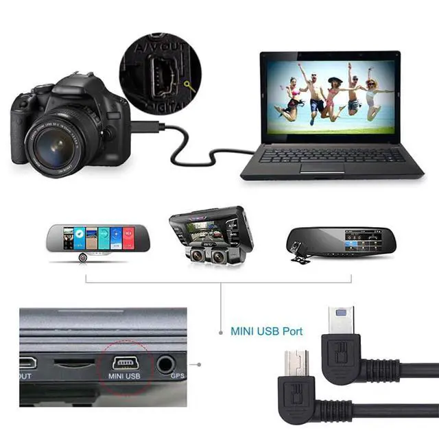 Alt view image 4 of 7 - JSER Mini USB B Type Left & Right Angled 90 Degree to USB 2.0 Male Data Power Cable 2pcs/lot 50cm