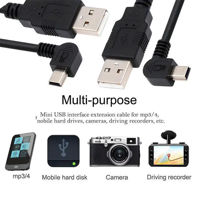 Alt view image 5 of 7 - JSER Mini USB B Type Left & Right Angled 90 Degree to USB 2.0 Male Data Power Cable 2pcs/lot 50cm